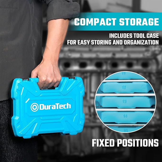 DURATECH 12-Piece Flex-Head Ratcheting Combination Wrench Set, 72-Tooth, Metric, 8-19 mm, Cr-v Steel, Organized in Storage Case