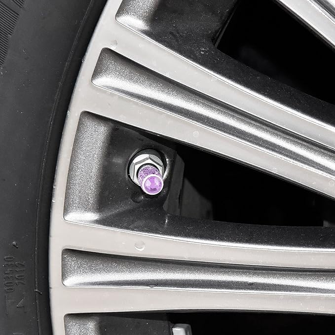ToBeQueen Bling Purple Tire Valve Caps, 4 Pack Handmade Crystal Rhinestone Valve Stem Covers Universal Dustproof Car Accessories for Women for Car/SUV/Motorcycle/Bike(Purple)