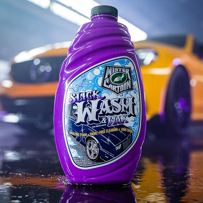 Turtle Wax X Mister Cartoon 54253 Slick Foam Wash and Wax, Clean and Protect in One Step, pH Neutral Formula, High Shine Finish, Safe for Cars, Trucks, SUVs, RVs, Motorcycles and More, 48 oz.
