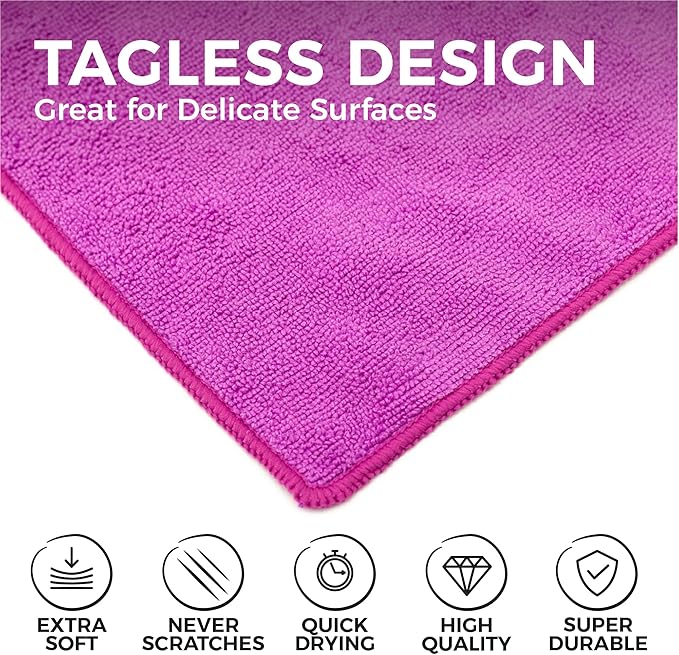 The Rag Company - All-Purpose Microfiber Terry Cleaning Towels - Commercial Grade, Highly Absorbent, Lint-Free, Streak-Free, Kitchens, Bathrooms, Offices, 300gsm, 16in x 16in, Lavender (12-Pack)