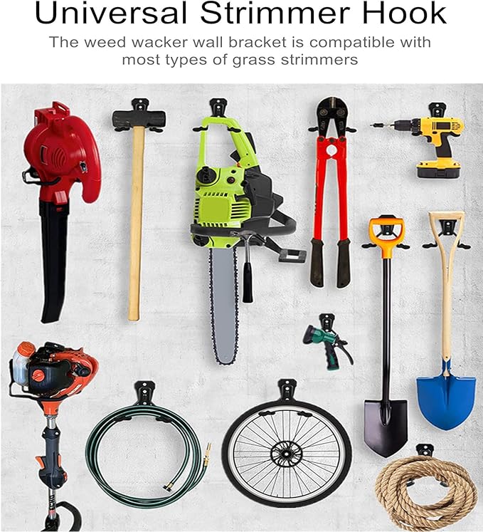 Falezern Garden Power Tool Hanger, 2 Pcs Metal String Trimmer Wall Mount Hanger, Weed Eater Storage Hook for Garage Wall, Weed Eater Organizer Wall Mount, Garage Hook for Hanging Weed Eater