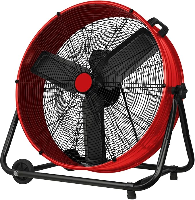 GarveeHome 24 in High Velocity Drum Fan, Heavy Duty Industrial Floor Fan with Adjustable 3 Speed 4800-8800 CFM Cooling, for Industrial Commercial Space Garage, Metal Blades/360° Rotation