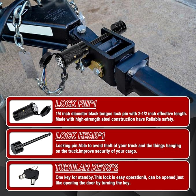 Trailer Hitch Coupler Locking Pin Dia 1/4 Inch, 3-1/2 Inch Span,Trailer Tongue Coupler Lock for Latch-Type Coupler Truck Car and Boat,High Security by Cenipar