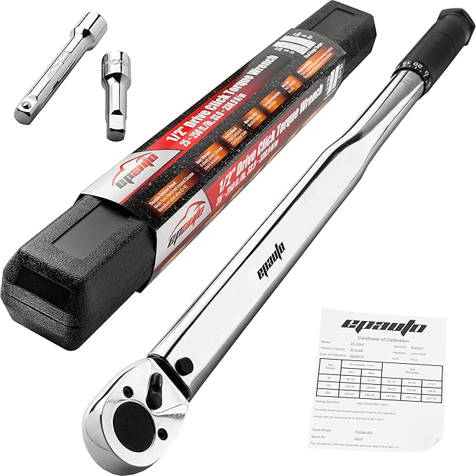 EPAuto 1/2-Inch Drive Click Torque Wrench 1/2-Inch Drive Metric Deep Impact Socket Set, Cr-V, 6 Points
