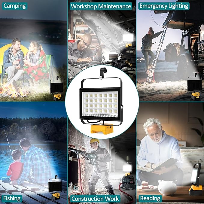 T-SUN 100W LED Work Light, 10000LM Portable Cordless Light Flood Compatible with Dewalt 20V Max Battery (Not Included), 2 USB Charging Ports for Jobsites, Workshops, Emergency, Outdoor