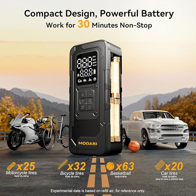MODARI Tire Inflator Portable Air Compressor - 4X Faster 160 PSI Portable Air Pump for Cars - Cordless Tire Inflators with Gauge - Portable Tire Inflator for Car, Pickup, Bike and More