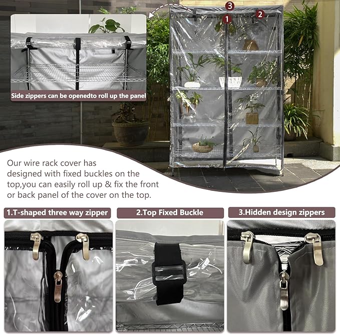 okcool Waterproof Shelf Cover,600D Heavy Duty Wire Shelving Unit Cover,Three Side See Through Panel Clearly Visible (Fits 48" Wx24 Dx72 H Shelves)