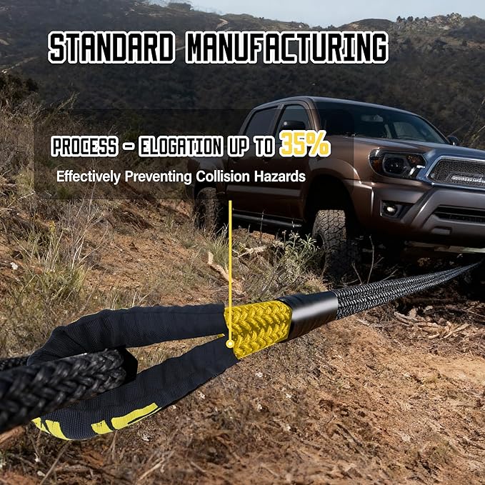 Rugtol Kinetic Recovery Rope, 1 inch x 30 Feet Heavy Duty Kinetic Tow Ropes with 2Pcs Soft Shackles 30864 LBS Break Strength, Snatch Towing Strap Rope Kit for Offroad Vehicle Truck ATV UTV Car Tractor