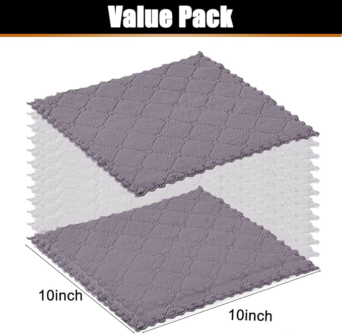 Mordimy 18 Pack Kitchen Cloths Dish Towels (10" x 10", Grey & Pink), Super Soft and Absorbent Dish Cloths, Coral Velvet Microfiber Cleaning Cloth, Nonstick Oil Fast Dry Dishcloths