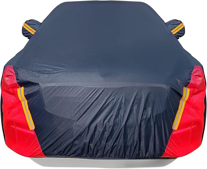 Car Cover Waterproof All Weather for Automobiles, 6 Layers Outdoor Full Exterior Cover Rain Sun UV Snowproof Protection with Zipper Cotton, Mirror Pocket for Sedan (196-210 inch)