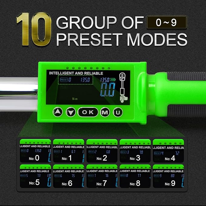 UPGRADE 1/2 Inch Drive Digital Torque Wrench 8-160FT-LB/10-220N.M, Torque Range Accurate to 2%, Electric Torque Wrench with Buzzer and LED Flash Notification for Bike/Motorcycle/Auto Repair
