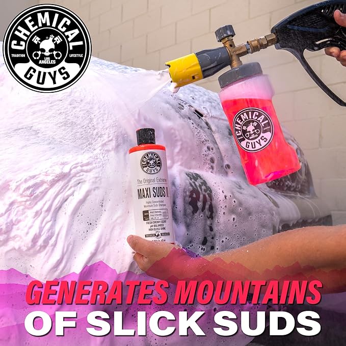 Chemical Guys CWS_101_64A Car Wash, Dry & Shine Bundle - Maxi-Suds II Foaming Car Wash Soap, 64 oz (Half Gallon), Cherry Scent + After Wash Gloss Boosting Drying Aid (16 oz) (2 Items)