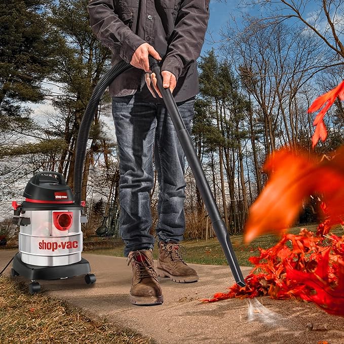 Shop-Vac 5 Gallon 4.5 Peak HP Wet/Dry Vacuum, Stainless Steel Tank, Portable Shop Vacuum with Attachments 2-in-1 AC Drain Line Unclogger Tool, Universal Fit HVAC Drain Line Cleaner Adapter