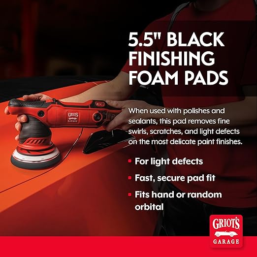 Griot's Garage 5.5" Black Foam Finishing Pads for Car Polishing and Detailing, Buffing Pads for Paint Correction and Sealant Application, 10518, Set of 2