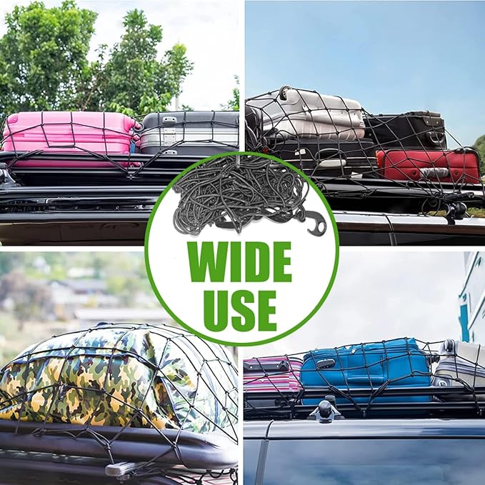 WSSROGY 3' x 4' Cargo Net Stretches to 6' x 8', Heavy Duty Cargo Netting for Pickup Truck Bed, Roof Rack Net with Hooks Carabiners