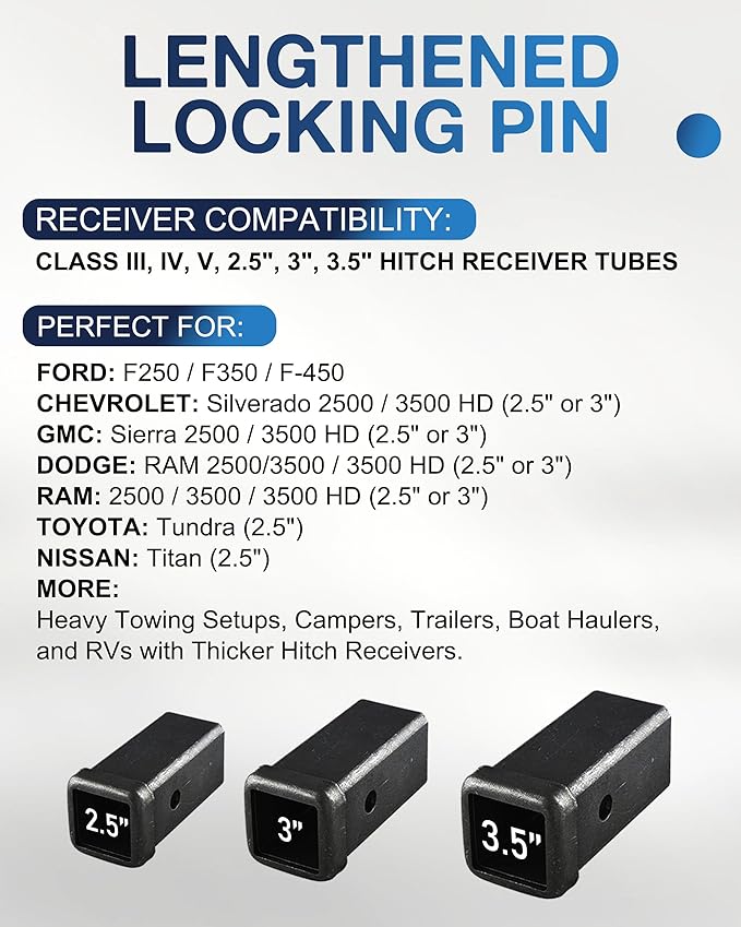 TOPICK 5/8" Trailer Hitch Lock with Extra Long 4-1/2" Span, Stainless Steel Hitch Lock Pin, 2" & 2.5" & 3" Receiver Lock, Truck Locking Hitch Pin, Towing Accessories