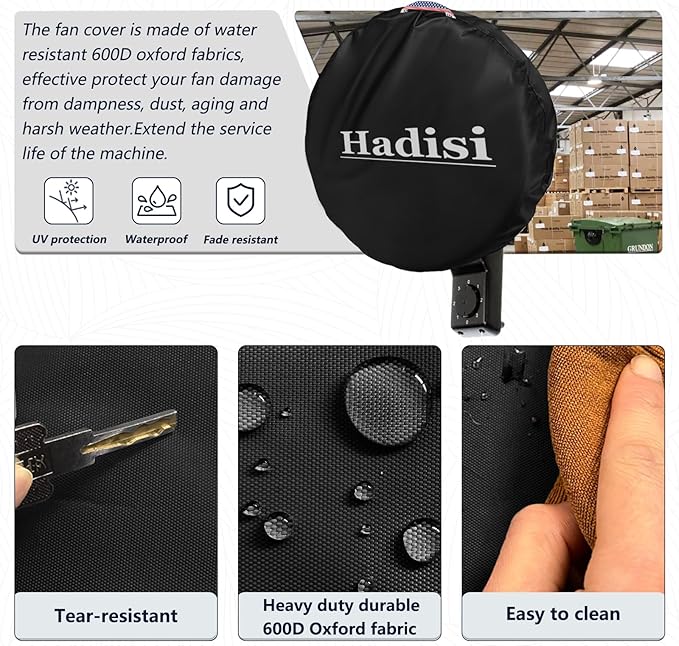 Heavy Duty Oxford Dustproof Fan Cover - Waterproof Outdoor Wall Mount - Black, Compatible for 18-20 Inch Industrial & Pedestal Fans
