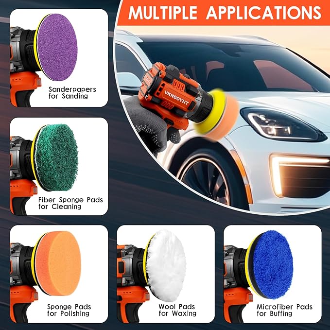 Brushless Cordless Polisher, 2 Variable Speed Mini Buffer Polisher (0-500/0-3000 RPM), 2Pcs 3.0Ah Batteries, 1/2/3" Backing Pads, 52 Accessories, Small Sander for Car Detailing/Buffing/Sanding/Waxing