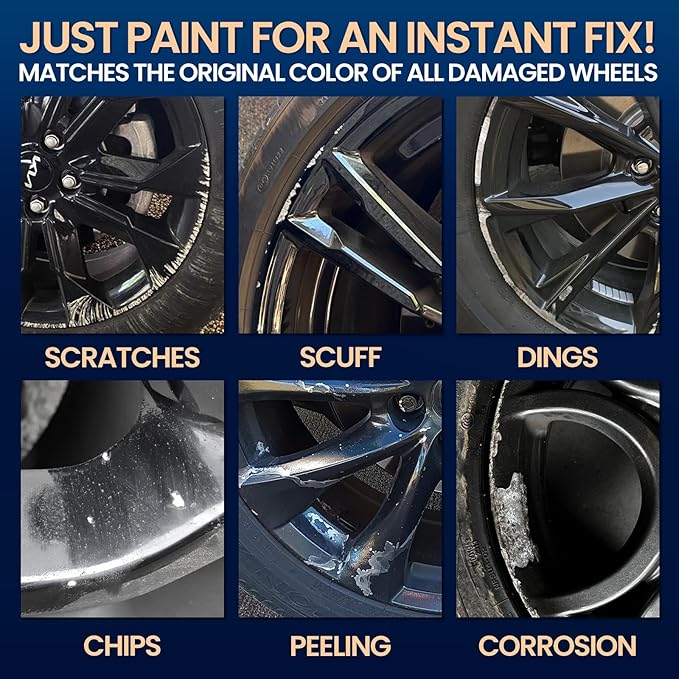 cocomfix Gloss Black Rim Touch Up Paint, Rim Paint Pen, Car Wheel Scratch Repair Kit for Curb Rash & Scratches, Universal Gloss Black Enamel paint for Alloy/Metal rims (1 fl oz), Scratch Resistant, Covers 1 Sq Ft