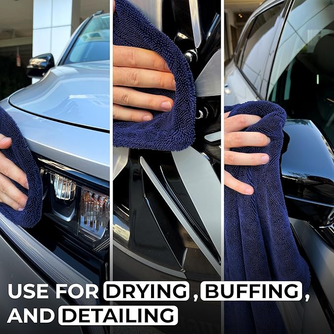 XL Car Drying Towel,1300 GSM Professional Car Towel with Double Twisted Loop, Car Drying Towels Extra Large Super Absorbent, Microfiber Drying Towels for Cars, Trucks - 40"x24", Navy 4-Pack