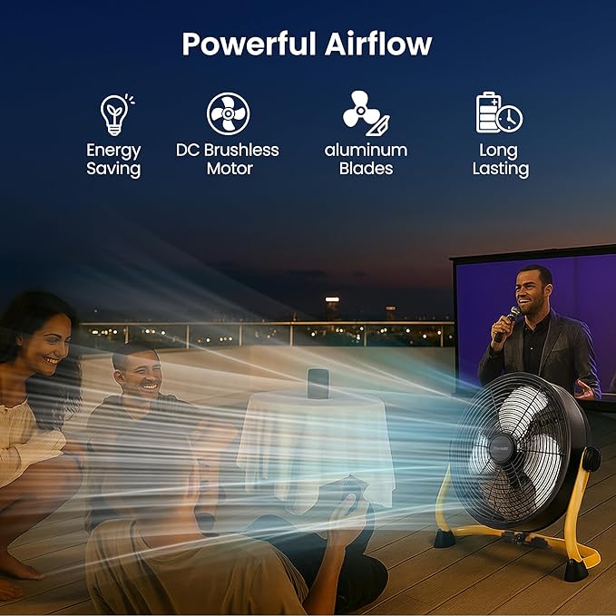 15" Rechargable Battery Operated Fan for Camping,12 Speeds Cordless Floor Fan，Rechargeable Portable Fan for Travel Indoor Outdoor, 12000mAh, 360°Manual Tilt
