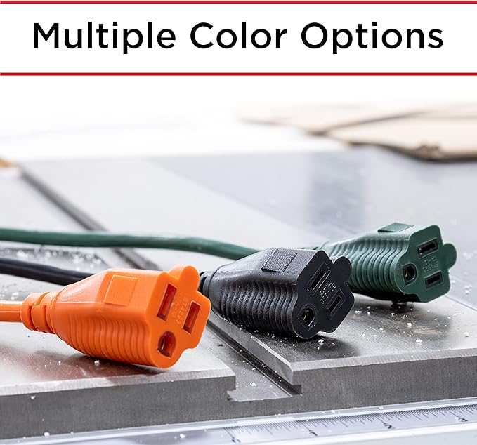UltraPro Outdoor Extension Cord, 15 Ft, Heavy Duty 3 Prong Extension Cord, 16 AWG 125 VAC Outdoor Long Power Strip, ETL Listed, Green, 68306