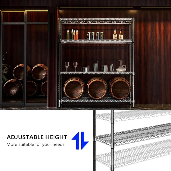 M MZG 2800 LBS 59" W 4 Tier Storage Shelves Rack Metal Wire Shelving Unit, Storage Standing Shelf Organizer for Laundry Bathroom Kitchen Pantry Garage Utility Room, Chrome 17.7" D x 59.1" W x 70.4" H