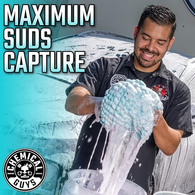 Chemical Guys MIC513 Big Noodle Chenille Microfiber Scratch Free Supersized Car Wash Mitt for Cars, Trucks, SUVs, RVs & More, Turquoise (11" x 12")