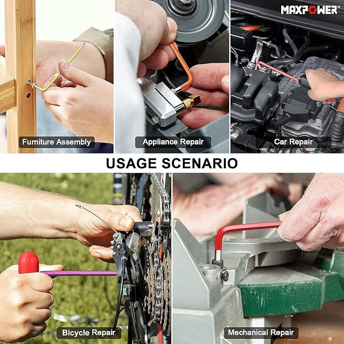 MAXPOWER 18-Piece Hex Key Allen Wrench Set, Hex Key Set SAE & Metric Extra Long Arm Ball End Set with T-Handle