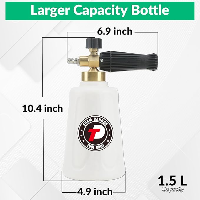 Tool Daily Foam Cannon for Pressure Washer with Car Wash Soap, Adjustable Snow Foam Lance, Additional Orifice Nozzle 1.1mm, 1/4” Quick Connect