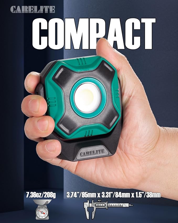 Work Light, 700 Lumen Rechargeable Magnetic Light with 3 Modes & 360° Pivoting Head for Mechanics & Outdoor Use (Green)
