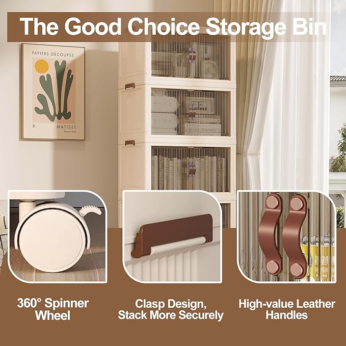 SAILUN 116Gal/464Qt Stackable Storage Bins Folding Collapsible Storage Bins with a Lid, Closet Organizers and Storage,Blush White 26" W x 17" D x 56.7" H
