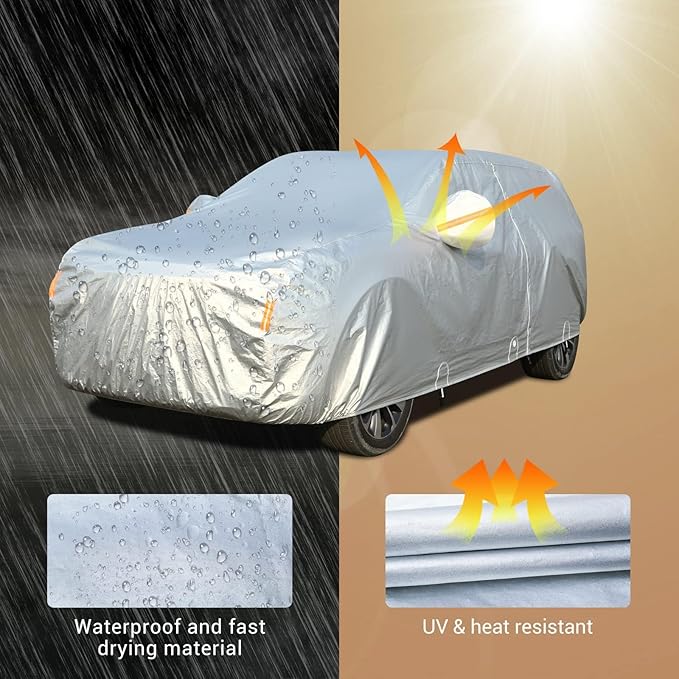 Tecoom Waterproof SUV Car Cover, Fleece Lined Outdoor Winter Cover with Zipper Door & Lock, Wind Snow Sun UV All Weather Protection, Fit for SUV (216"–230")