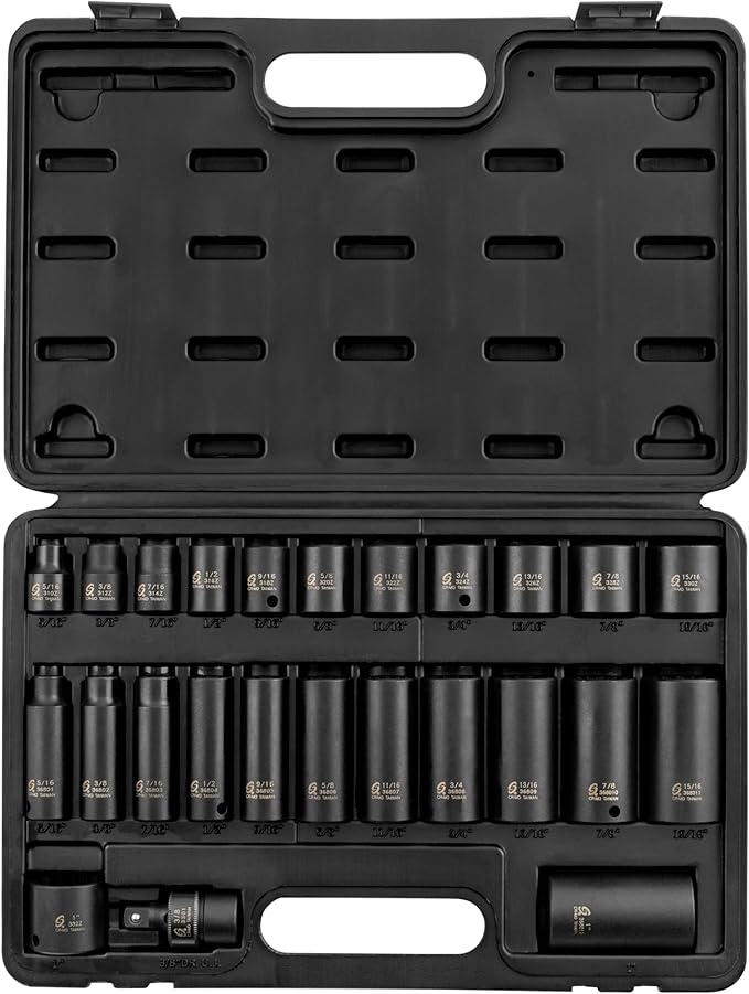 SUNEX TOOLS 3326 3/8-Inch Drive 12-Point SAE Impact Socket Set, 25-Piece