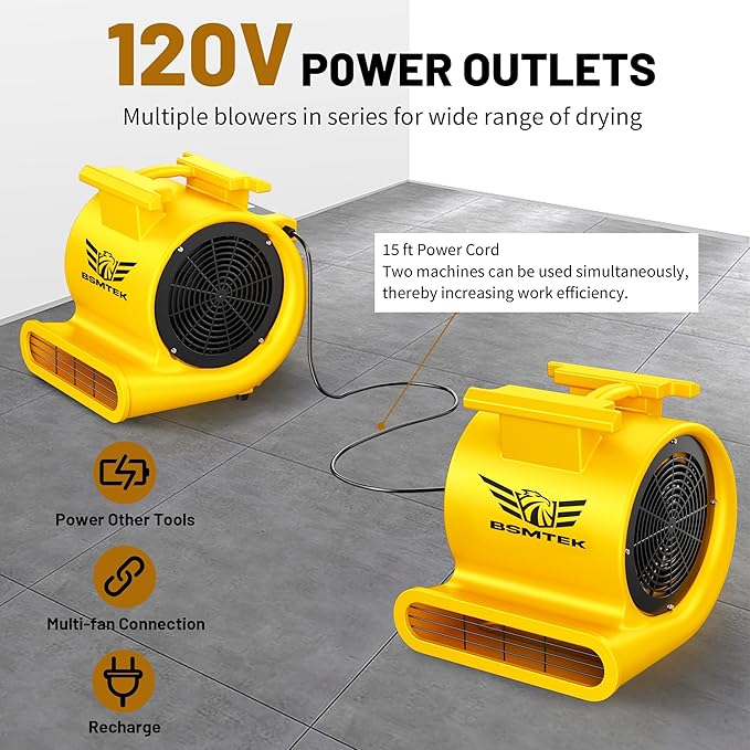 Air Mover Blower Fan, Industrial 1.5HP MAX10000CFM Monster Floor Blower Carpet Dryers - 3 Speeds, 4 Adjustable Angles, 15FT Long Cord, Stackable, Yellow - 2026 Upgraded