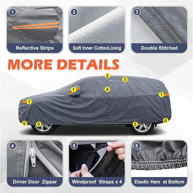 Coverlex Mid-Size SUV Car Cover Waterproof All Weather, 6 Layer Heavy Duty Material Universal Fit for Chevrolet Equinox, CX50, Jeep Cherokee, Nissan Rogue, VW Tiguan, Mitsubishi Outlander