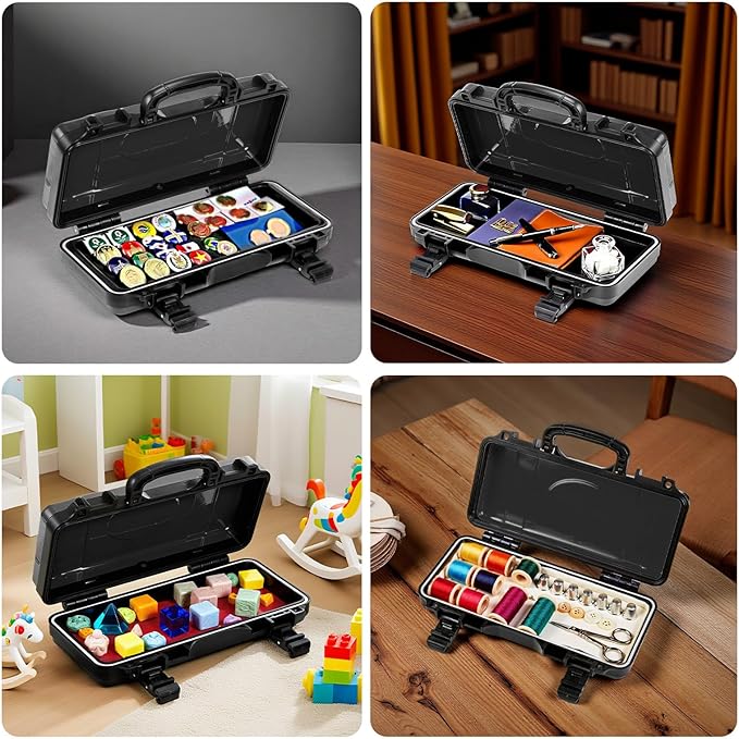 Geinxurn 11”Black Tools Box, Portable Steel Heavy-duty Tool Case with Safety Latch and Handle for Tools Storage and Organizers, Home DIY
