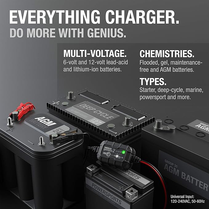 NOCO GENIUS2: 2A 6V/12V Smart Battery Charger – Automatic Maintainer,Trickle Charger & Desulfator with Overcharge Protection & Temperature Compensation – for Lead-Acid-& Lithium Batteries,(Pack of 6)