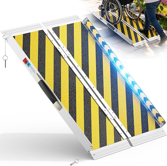 3 FT Portable Wheelchair Ramp, 800LBS Capacity Foldable Aluminum Handicap Ramps with Handle, Ramps for Wheel Chairs for Home Steps, Doorway, Threshold, Front Porch, Entry (Yellow-Black, 3FT)