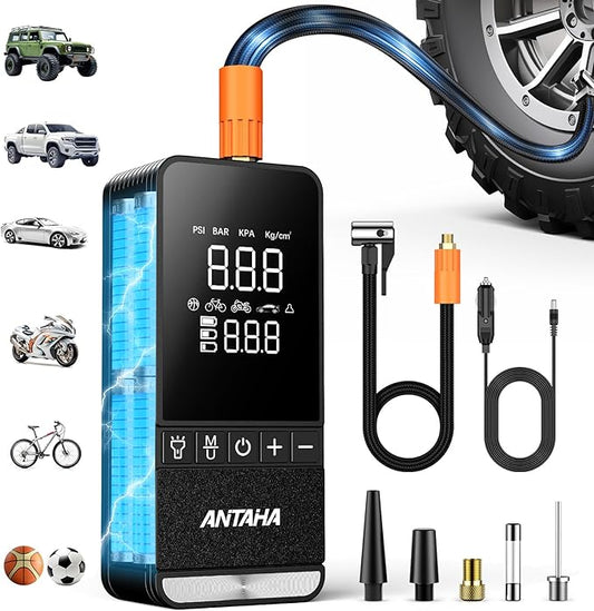 Tire Inflator Portable Air Compressor, 150 PSI Smart Air Pump for Car Tires with Digital Pressure Gauge, Tires Pump for Cars, Motorcycles, Bikes, Balls, Mini Bike Pump & Car Accessories