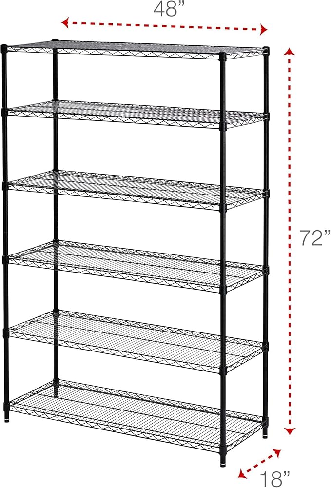 Alera ALE Commercial Wire Shelving, Six-Shelf, 48w x 18d x 72h, Black