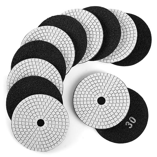 WORKEASE 4 Inch Diamond Polishing Pads Wet/Dry 12PCS, 30 Grit Diamond Sanding Pad, Granite Stone Concrete Marble Rock Countertop Quartz Polish Pad