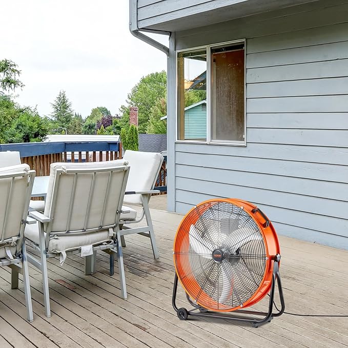 VEVOR 24" Industrial Drum Fan, 8900 CFM High Velocity Shop Fan with Stepless Speed Control, 360° Adjustable Tilt, Heavy Duty Floor Fan for Warehouse, Workshop, Commercial Use, 5ft Cord