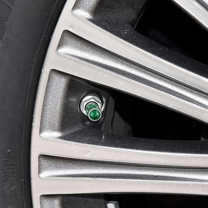 ToBeQueen Bling Tire Valve Caps, 4 Pack Handmade Crystal Rhinestone Diamond Tire Caps Universal Dustprood Bling Green Car Accessories for Car/SUV/Motorcycle/Bike(Green)