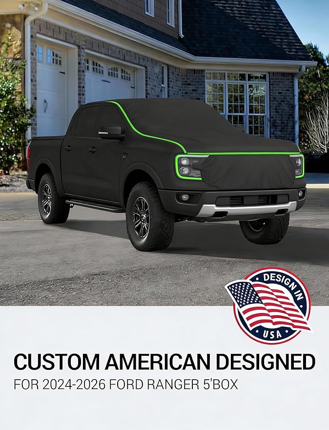 Proadsy Car Cover Custom Fit for 2024 2025 2026 Ford Ranger 5'Box, Waterproof All Weather for Automobiles, Full Exterior Cover Rain Snow Sun Protector Indoor Outdoor Car Cover