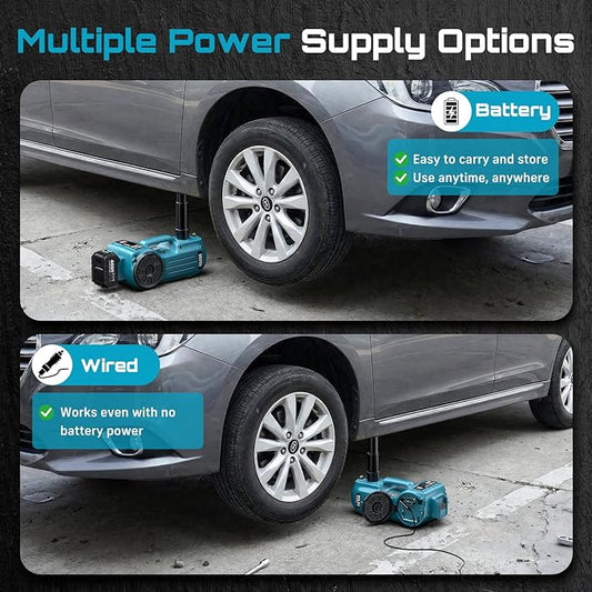 SEESII Electric Cordless Car Jack: 5Ton 21V Battery Hydraulic Car Jack with Built-in Tire Inflator & Universal Wrench, Portable Emergency Tire Change Tool for SUV Sedan MPV Pickup Truck Repair