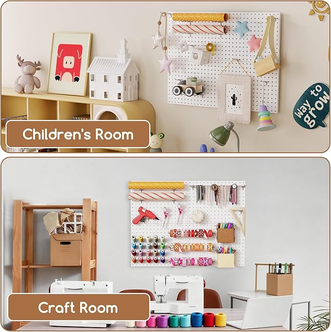 Spampur Peg Board, 4 Pack Metal Peg board Panels, White PegBoard Wall Organizer for Office, Craft Room Storage and Organization, Garage Tool Storage, Sewing Room, Workbench, Kitchen