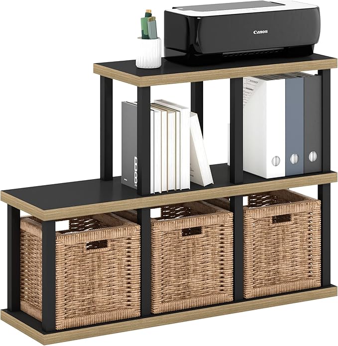 Furinno Turn-N-Tube No Tools Decorative Display Shelf, 5-Cube, Americano/Black