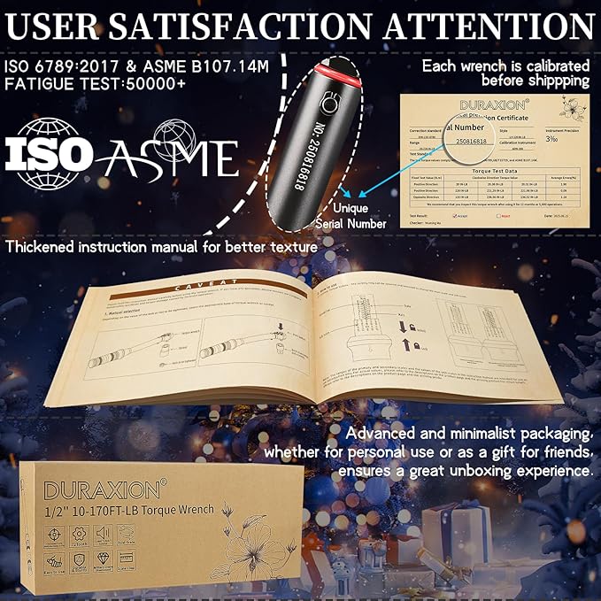 1/2-Inch Drive Torque Wrench 10-170ft.lb/13.6-230.5Nm, ±3% Precision Dual Direction Torque Wrenches with 72-Tooth Dual Range Scales