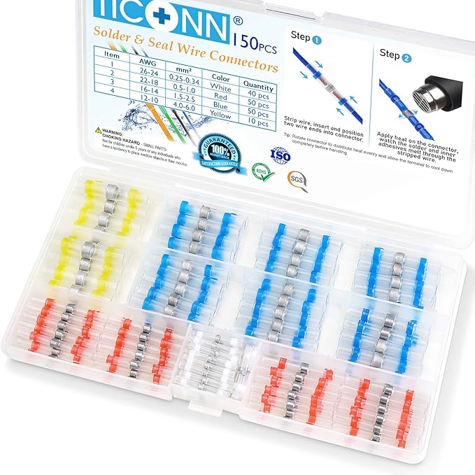 TICONN 150 PCS Solder Seal Wire Connectors +350W Heat Gun with 2 Nozzles